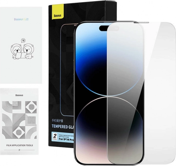 Verre trempé privé BASEUS pour iPhone 14 Pro Max, 2 pièces avec kit d’installation et de nettoyage