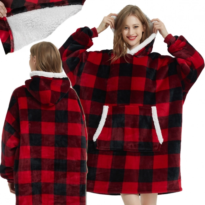 Sweat à Capuche Oversize Chaud à Motif Carreaux
