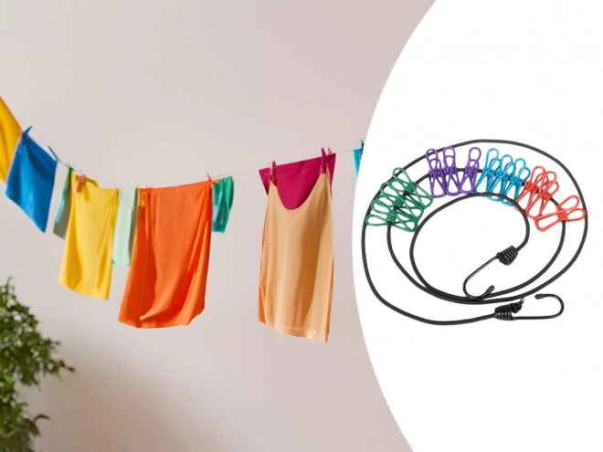 Corde à linge élastique avec clips
