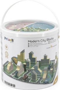 Jeu de construction en bois PolarB – ville moderne, 56 blocs