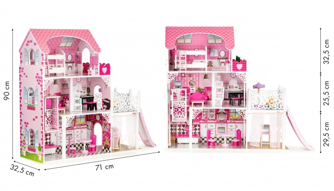 Maison de poupée en bois avec toboggan