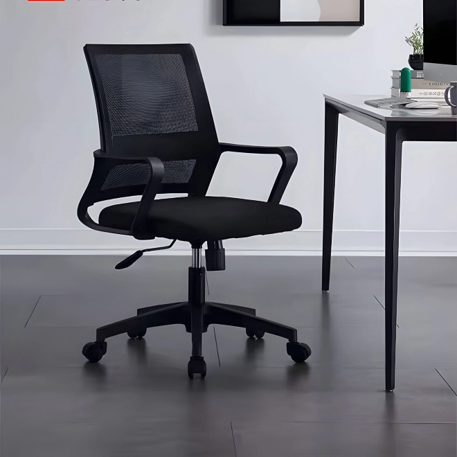Chaise de bureau, pivotante, profilée, hauteur réglable, noire, ModernHome
