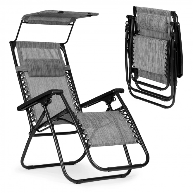 Chaise de jardin/plage pliable et réglable avec auvent gris