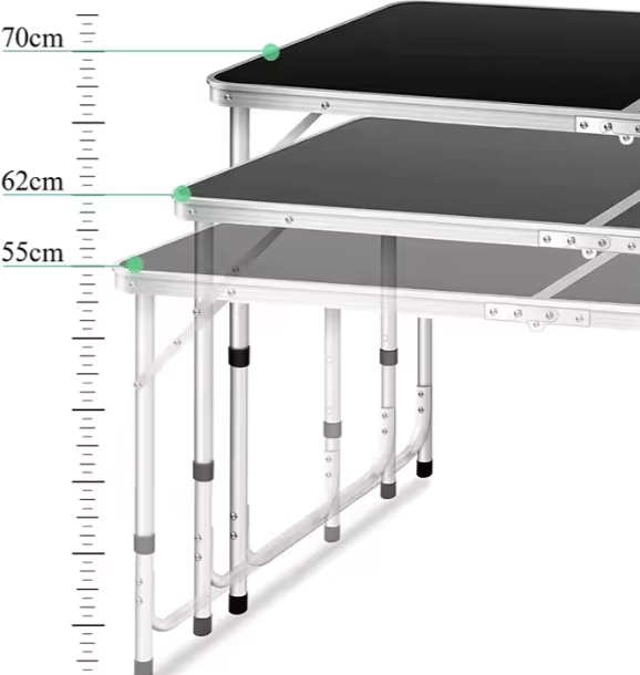 Table de camping pliable avec hauteur réglable 120x60 cm noir