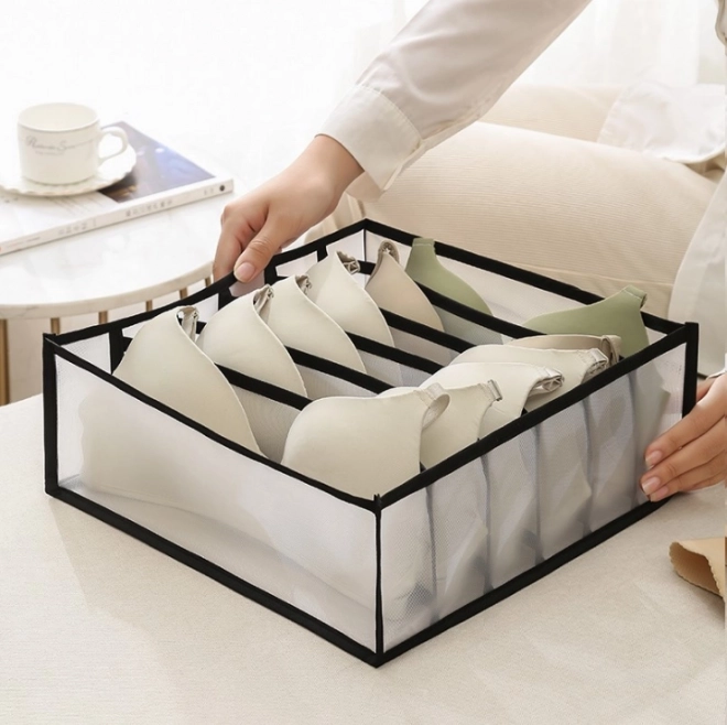 Organisateur de garde-robe 6 compartiments pour sous-vêtements - noir