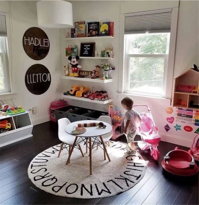 Tapis rond antidérapant 80 x 80 cm - motif alphabet