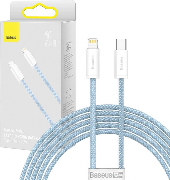 Câble de charge dynamique Baseus USB-C vers Lightning 20 W, 2 m, bleu
