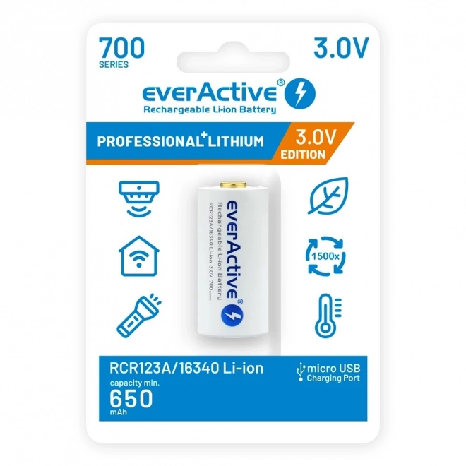 Batterie rechargeable EverActive 16340 700 mAh avec micro USB