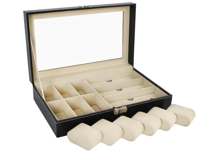 Organisateur noir élégant pour montres et lunettes