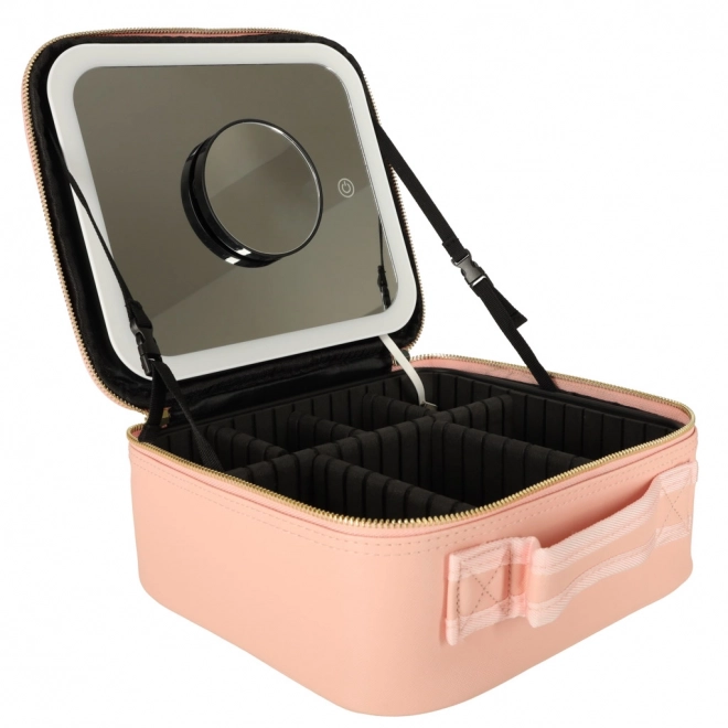 Trousse cosmétique avec miroir LED rose