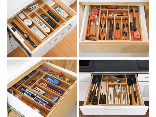 Insert pour tiroir Organisateur de couverts de cuisine en bambou 8 compartiments xl