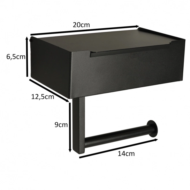 Porte-papier toilette avec étagère et espace de rangement noir