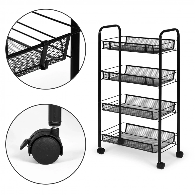 étagère de salle de bain mobile en métal noir avec 4 étagères et roulettes