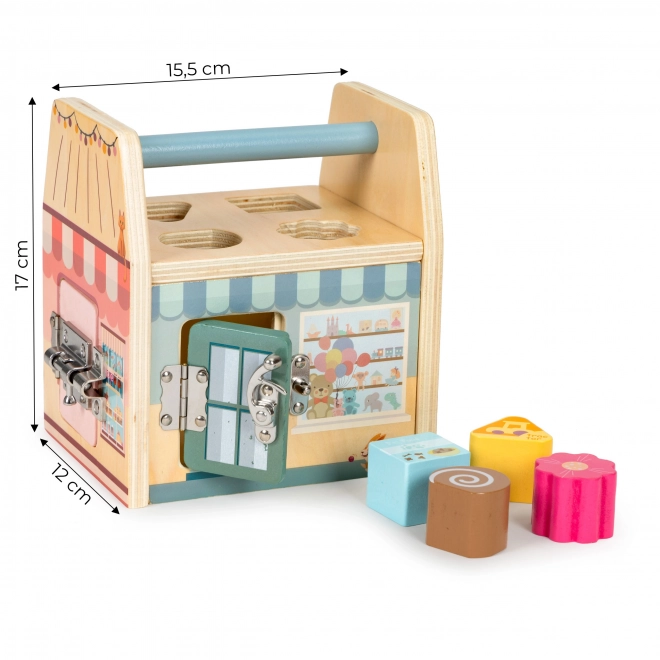 Cube en bois éducatif, trieur de cubes, quatre verrous, poignée