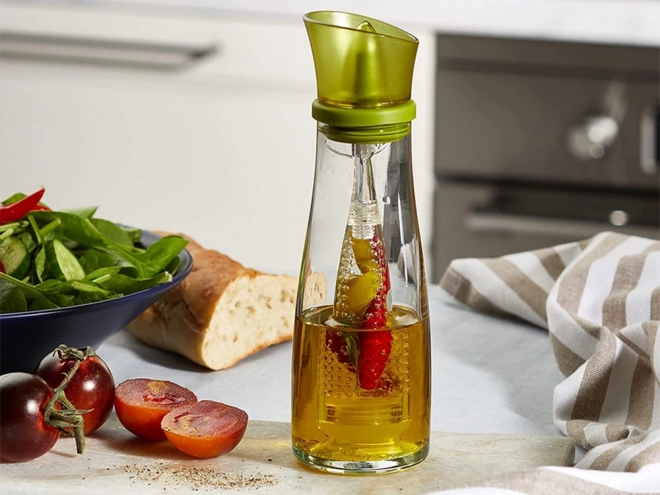 Bouteille en verre pour huile et vinaigre avec doseur intégré pour herbes
