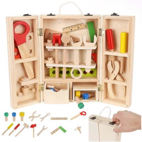 Boîte + ensemble d'outils en bois 22697