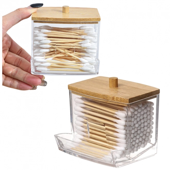 Boîte pour bâtonnets ouatés avec couvercle en bambou