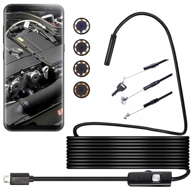 Caméra d'inspection endoscopique android pc usb 5m led