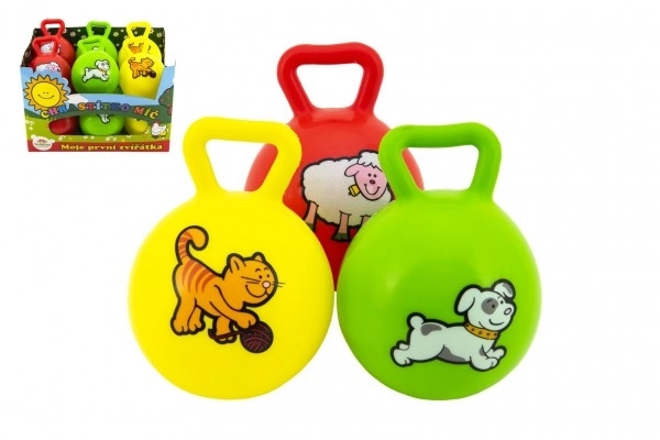 Balle en gomme avec poignée et hochet Mes premiers animaux - 10 cm