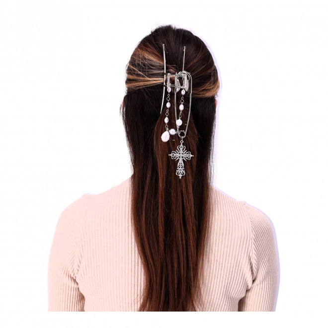Broche décorative pour cheveux, pince à cheveux - argentée, avec épingle de sûreté