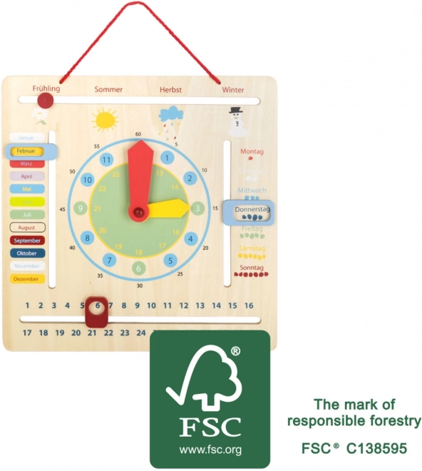 Calendrier éducatif avec horloge pour enfants en allemand