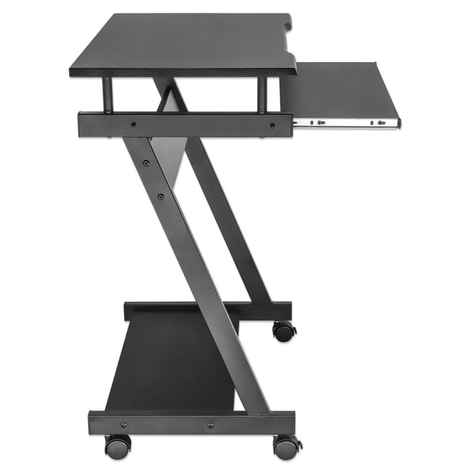 Bureau d'ordinateur moderne et compact avec tablette coulissante et roulettes