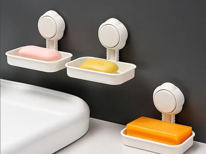 Porte-savon mural avec ventouse pour salle de bain