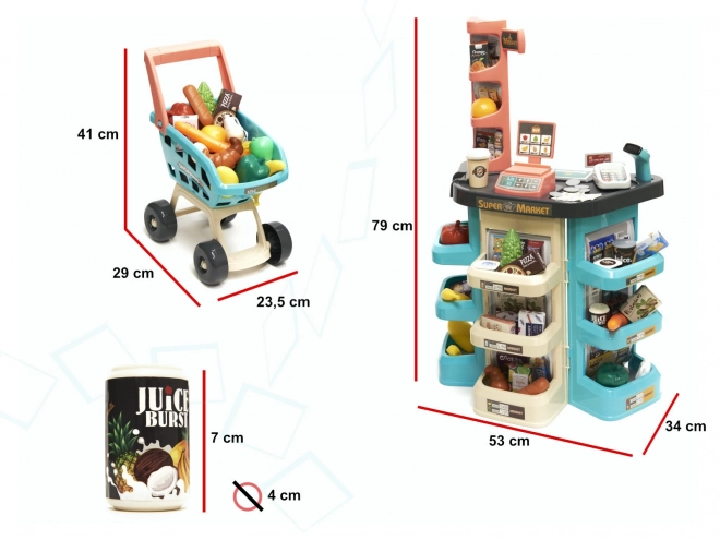 Supermarché pour enfants avec caisse enregistreuse et chariot menthe