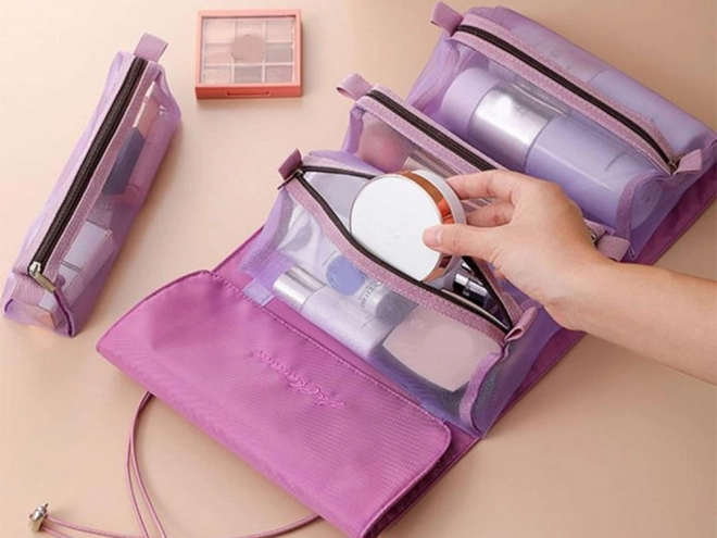 Organisateur de voyage pour cosmétiques avec fermeture éclair 4 en 1