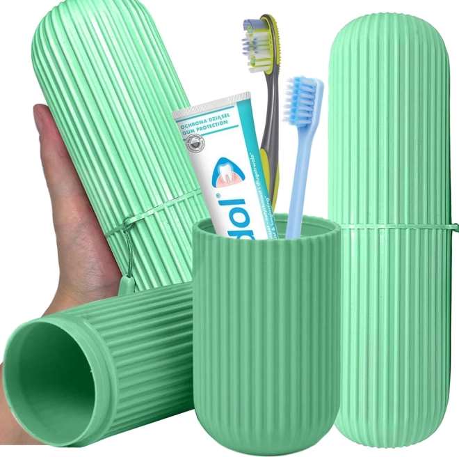Étui de voyage pour brosse à dents et dentifrice avec cordon, vert