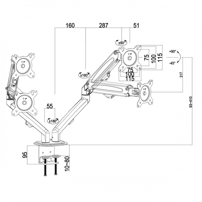 Double support pour moniteurs Maclean pour un environnement de travail ergonomique