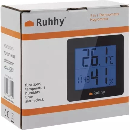 5-en-1 : thermomètre, hygromètre, horloge, réveil et calendrier