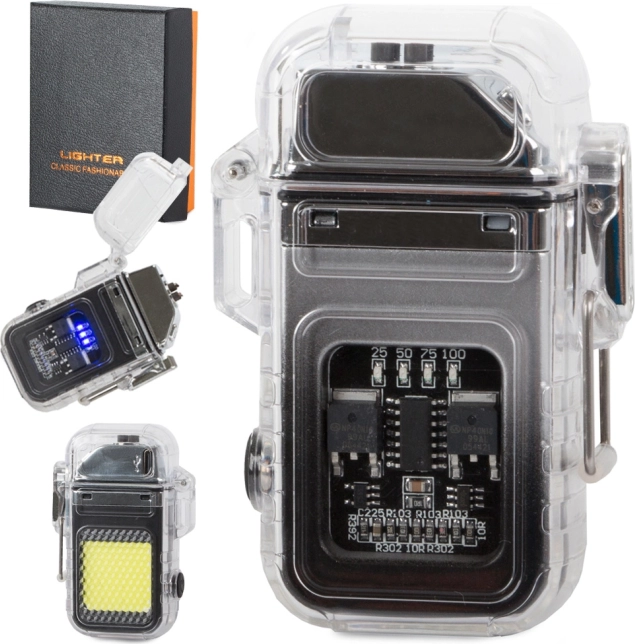 Briquet plasma avec lampe LED, rechargeable USB, étanche