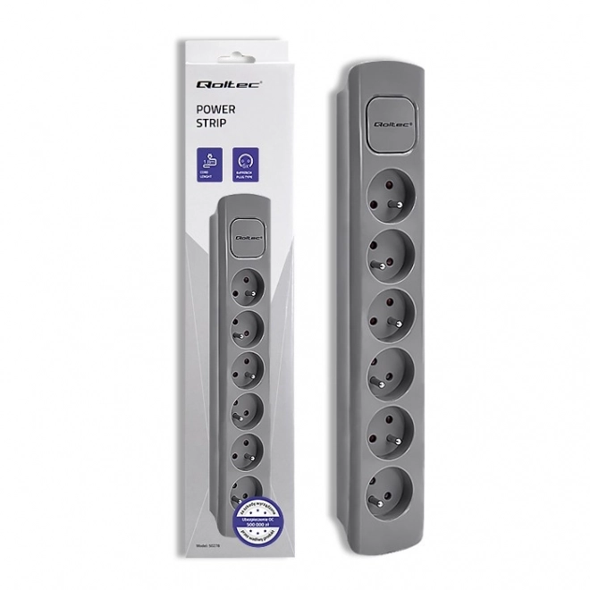Barre de distribution grise avec 6 prises 1,8m