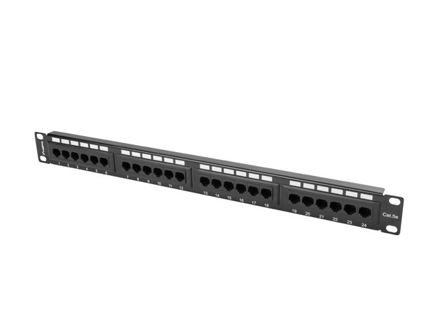 Panneau de brassage 24 ports 1U Cat 5e noir