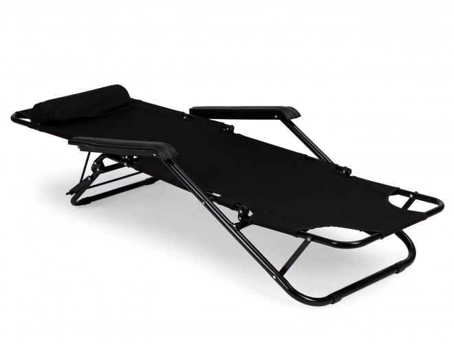 Chaise longue de jardin avec appui-tête, structure pliante, noire, MultiGarden