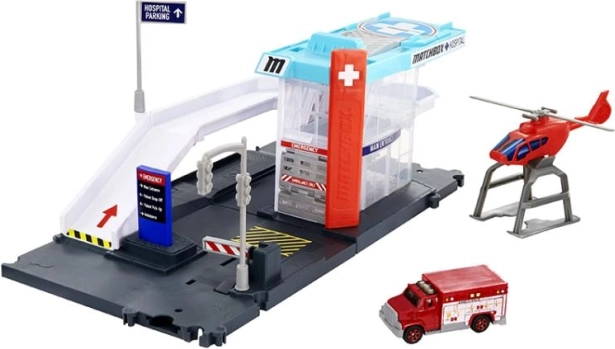 Hôpital avec ambulance et héliport