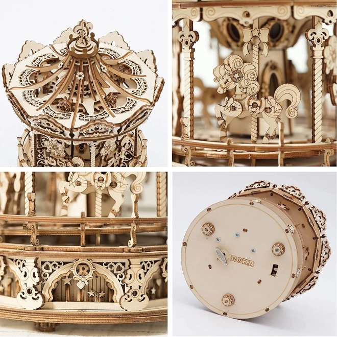 Carrousel avec chevaux - boîte à musique - maquette 3D en bois