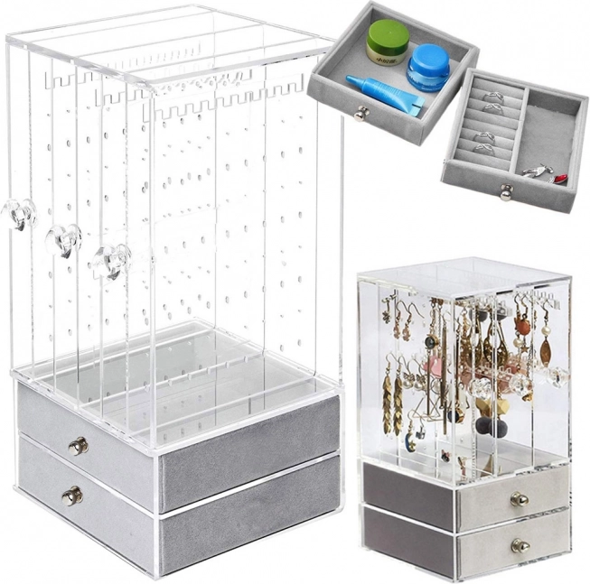 Organisateur de bijoux en acrylique transparent avec tiroirs en velours