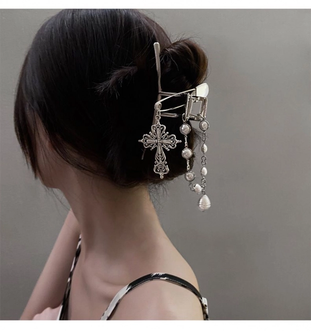 Broche décorative pour cheveux, pince à cheveux - argentée, avec épingle de sûreté