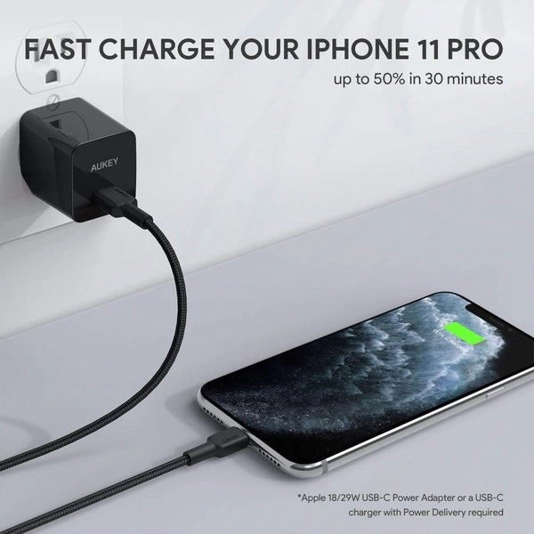 Câble Lightning-USB C en nylon noir 2m