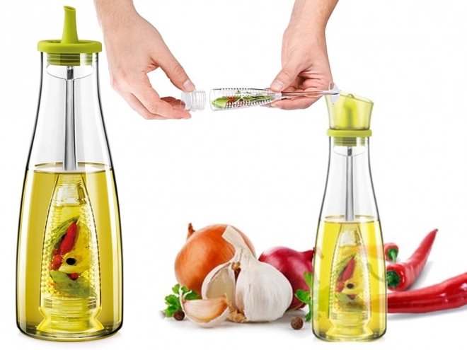 Bouteille en verre pour huile et vinaigre avec doseur intégré pour herbes