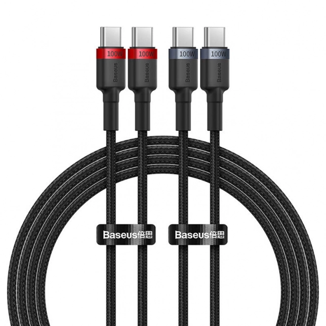 Câble Baseus Cafule USB-C vers USB-C 100W, 2m, 2pcs (rouge-noir, gris-noir).