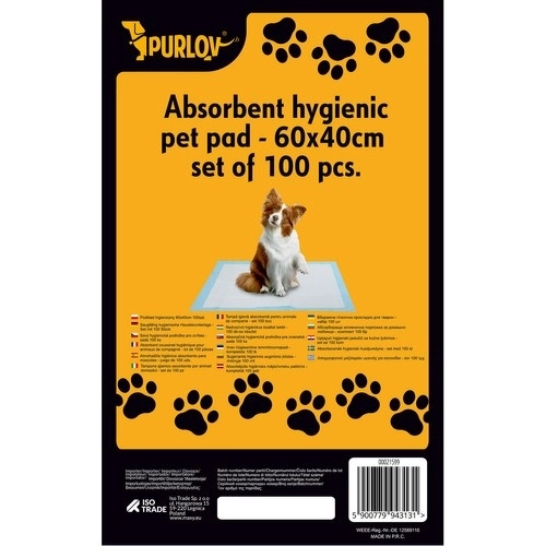 Matelas hygiénique absorbant pour animaux 60 x 40 cm - 100 pièces