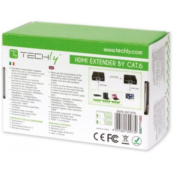 Extendeur HDMI pour transmission sur câble Cat.6/6a/7, jusqu'à 60m, FullHD 3D, noir
