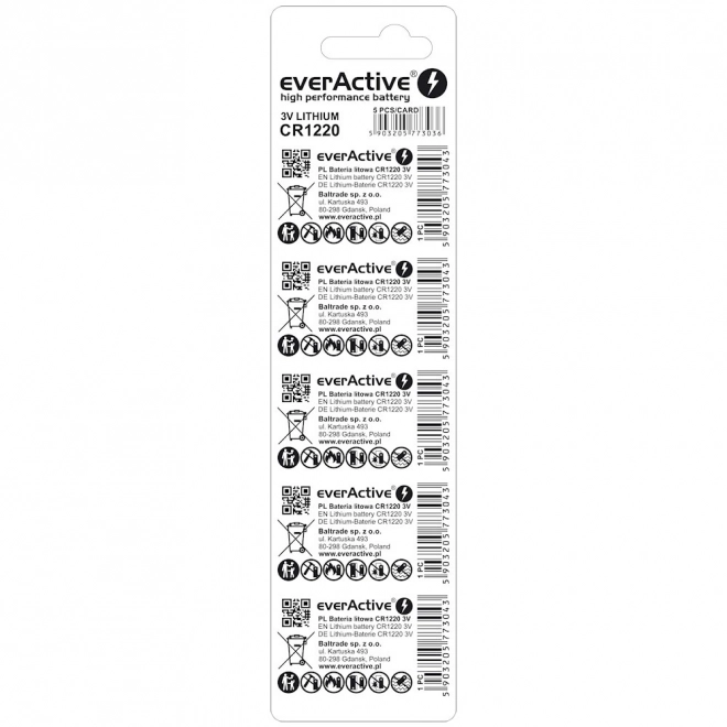 Pile lithium CR1220 5 pcs