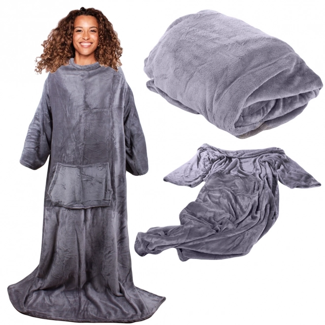 Deka avec manches polaire chaude robe de chambre néon – šedá