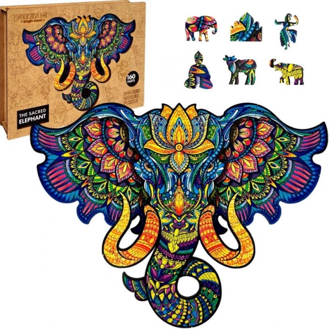Puzzle en bois coloré magique - Éléphant Sacré