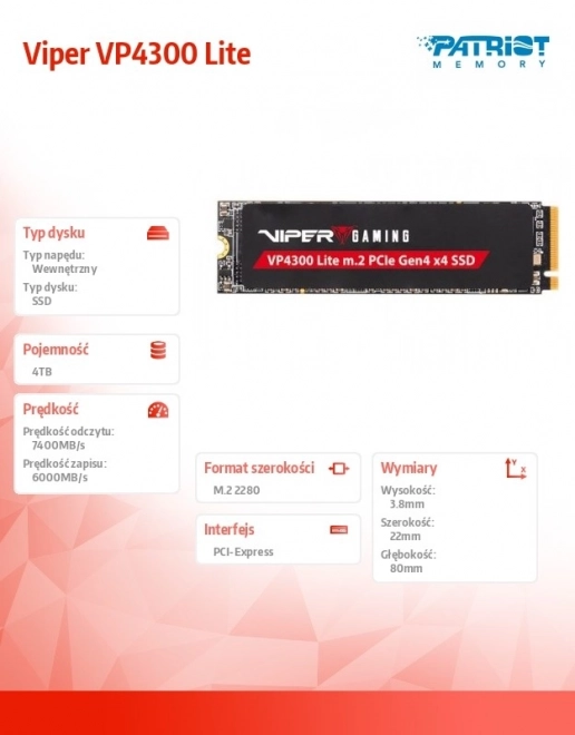 Disque SSD 4TB Viper VP4300 Lite avec support des jeux PS5