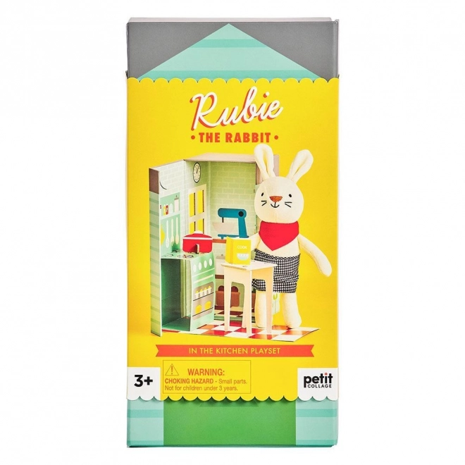 Petit Collage lapin en peluche dans la cuisine